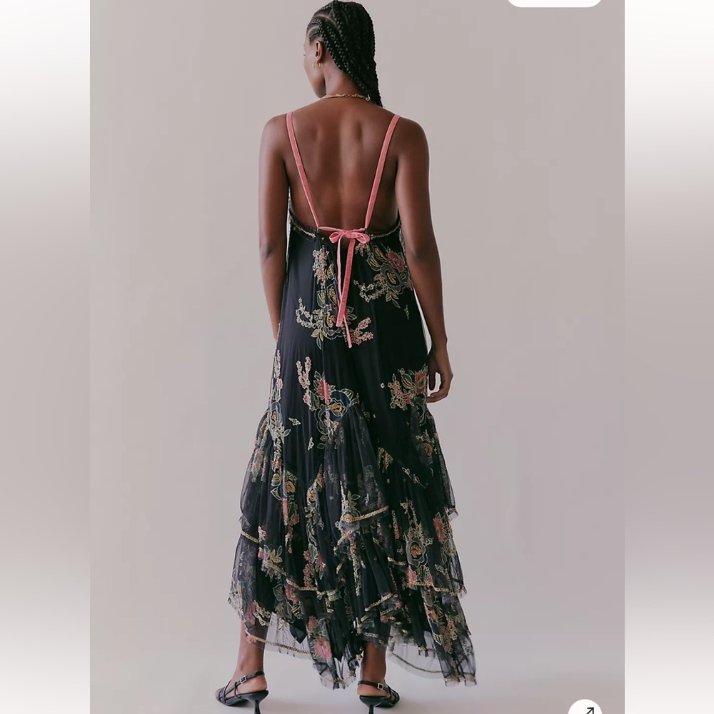 Free People Black Floral Backless Dress